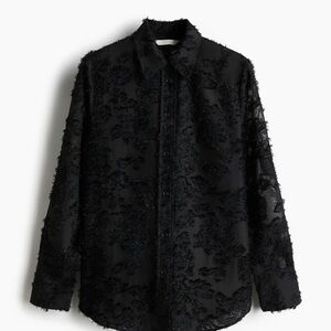 H&M Elegant Black Textured Blouse‎ floral dressy Holiday Sheer top Grunge